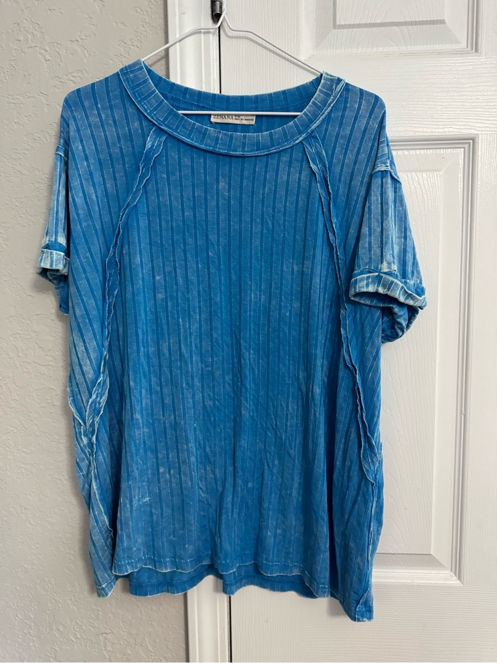 Women's Zenana S/M Comfy Soft Blue Ribbed Short Sleeve Top